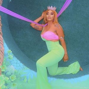 Fantoye Patchwork Sexy One Shoulder Backless Women Jumpsuit Green